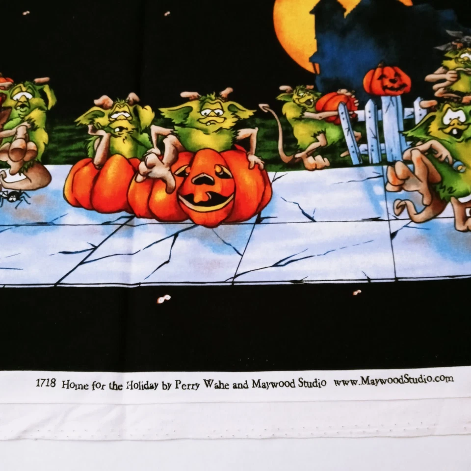 Peter Wahe Home For The Holiday Fabric 1 Yd Halloween Goblins Monsters Maywood - Image 2 of 4