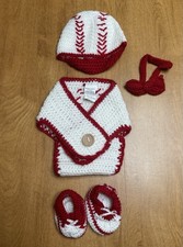 Diaper Cover, Hat, Bow Tie, Booties With Baseball Theme, Baby Boy 0-6 Months
