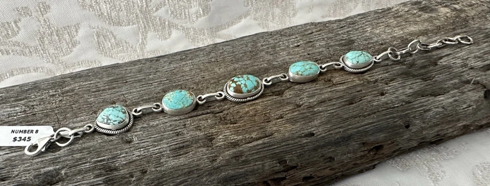 "Pulsera turquesa nativa americana SW NO.8 de plata esterlina 6,5-8,5""" Foto 4 de 4