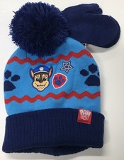 Beanie Cap - Paw Patrol Blue/Navy w/Glove Mitten Hat Set Knit Kids Boys NEW