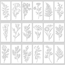18 Sheet Flower Stencils for Painting, 5.9x2.95in Floral 5.9x2.95in, white
