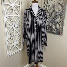 LAUREN RALPH LAUREN medium CLASSIC NOTCH COLLAR STRIPED POLYESTER NIGHTGOWN