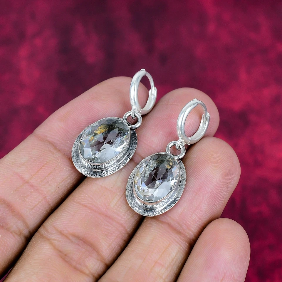 White Topaz Gemstones Handmade 925 Steling Silver Jewelry Earring Gifts For him - Image 2 of 4