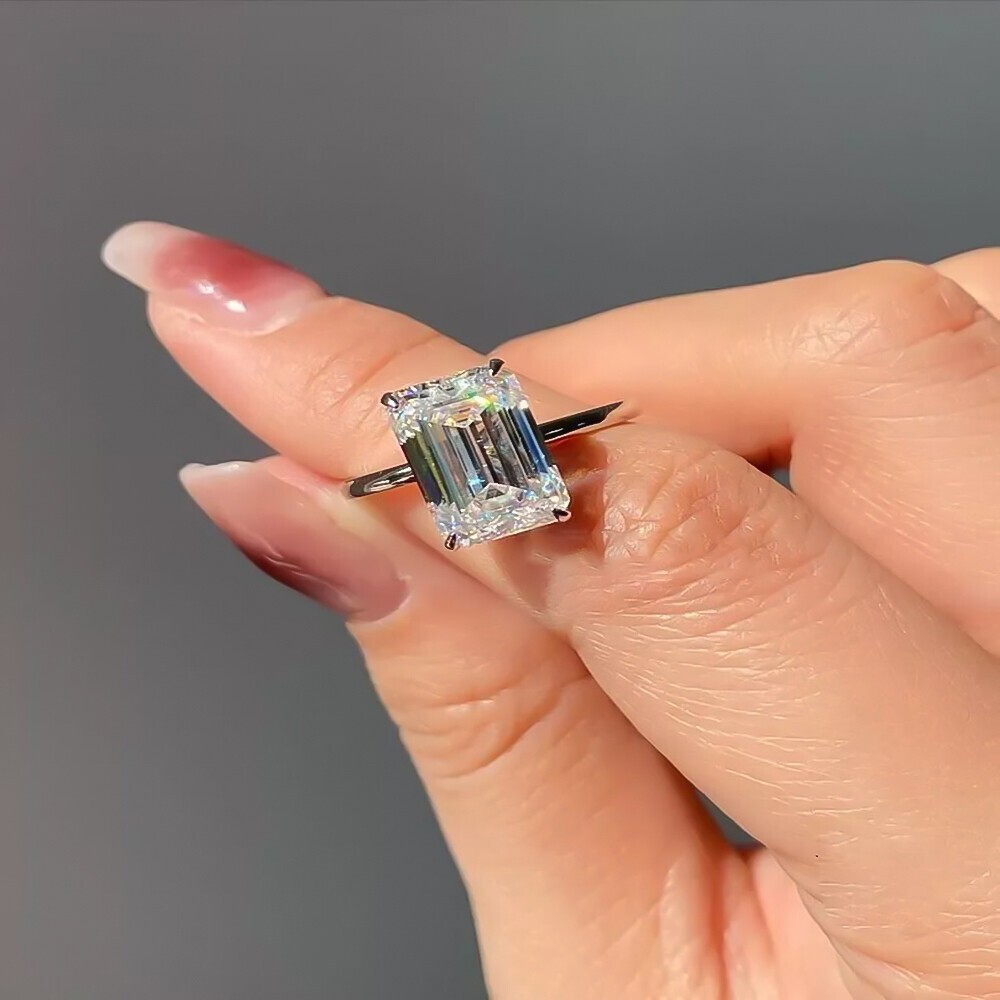 4.15 Ct Certified Emerald Cut Off White Diamond Ring 925 Silver Festival Gift