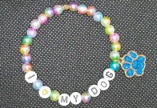 I Love My Dog Bracelet | Rainbow Beads | Blue...