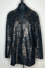 Chico's Jacquard Blazer Jacket Metallic Black Copper Sz 3 XL MSRP 129 New