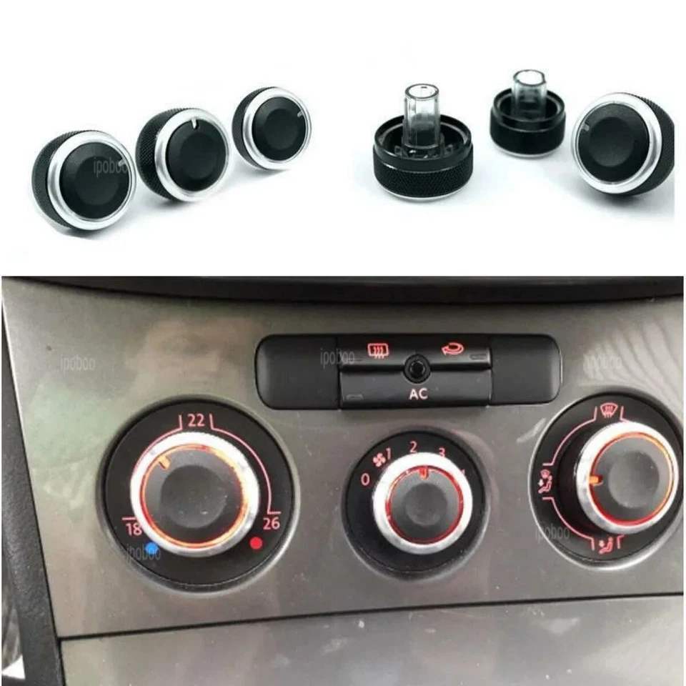 Panel Turning Switch Knob Buttons For VW Golf 5 3Pcs Heater A/C Control Knob - Image 4 of 4