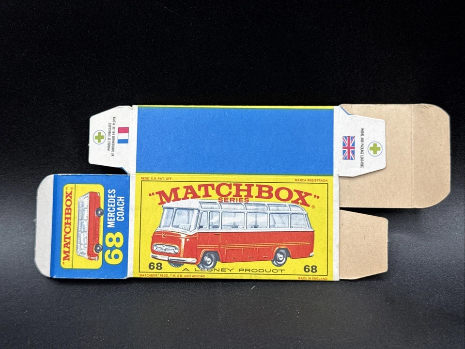 1960s  Matchbox Original EMPTY BOX CLEAN #68 MERCEDES COACH ORANGE BUS free ship - Image 2 of 4