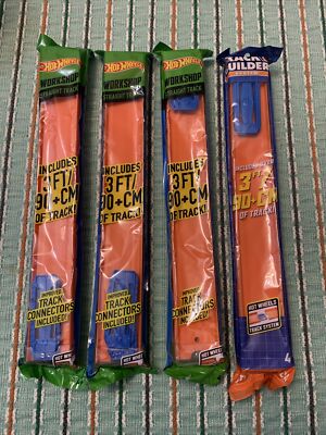Lot of 4 HOT WHEELS WORKSHOP/TRACK BUILDER SYSTEM STRAIGHT TRACK PACK ORANGE NEW