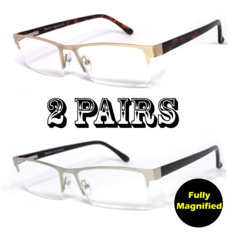Premium Quality Rectangle Metal Frame Semi Rimless Reader Reading Glasses - RE75 - Picture 16 of 18