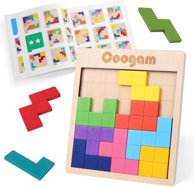 Coogam Wooden Puzzle Pattern Blocks Brain Teasers Game with 60 Challenges,... 