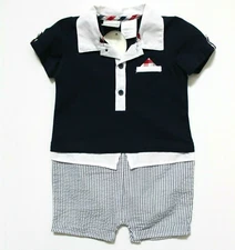 Koala Baby Boutique Boys' Short Sleeve Collar Bodysuit Size 12M Navy White NWT