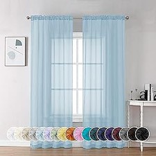 Sheer Curtains 84 Inch Length 2 Panels, Light Filtering 2x42"Wx84"L Sky Blue