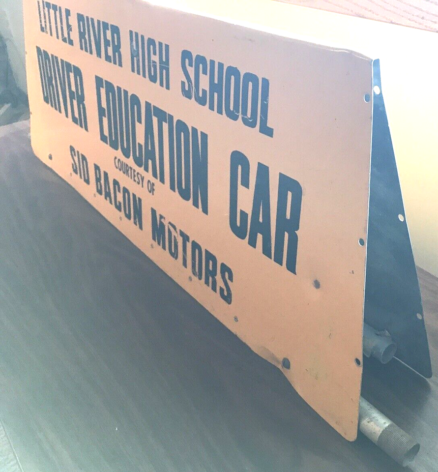 DRIVER EDUCATION Car Sign BACON MOTORS McPherson Kansas LITTLE RIVER