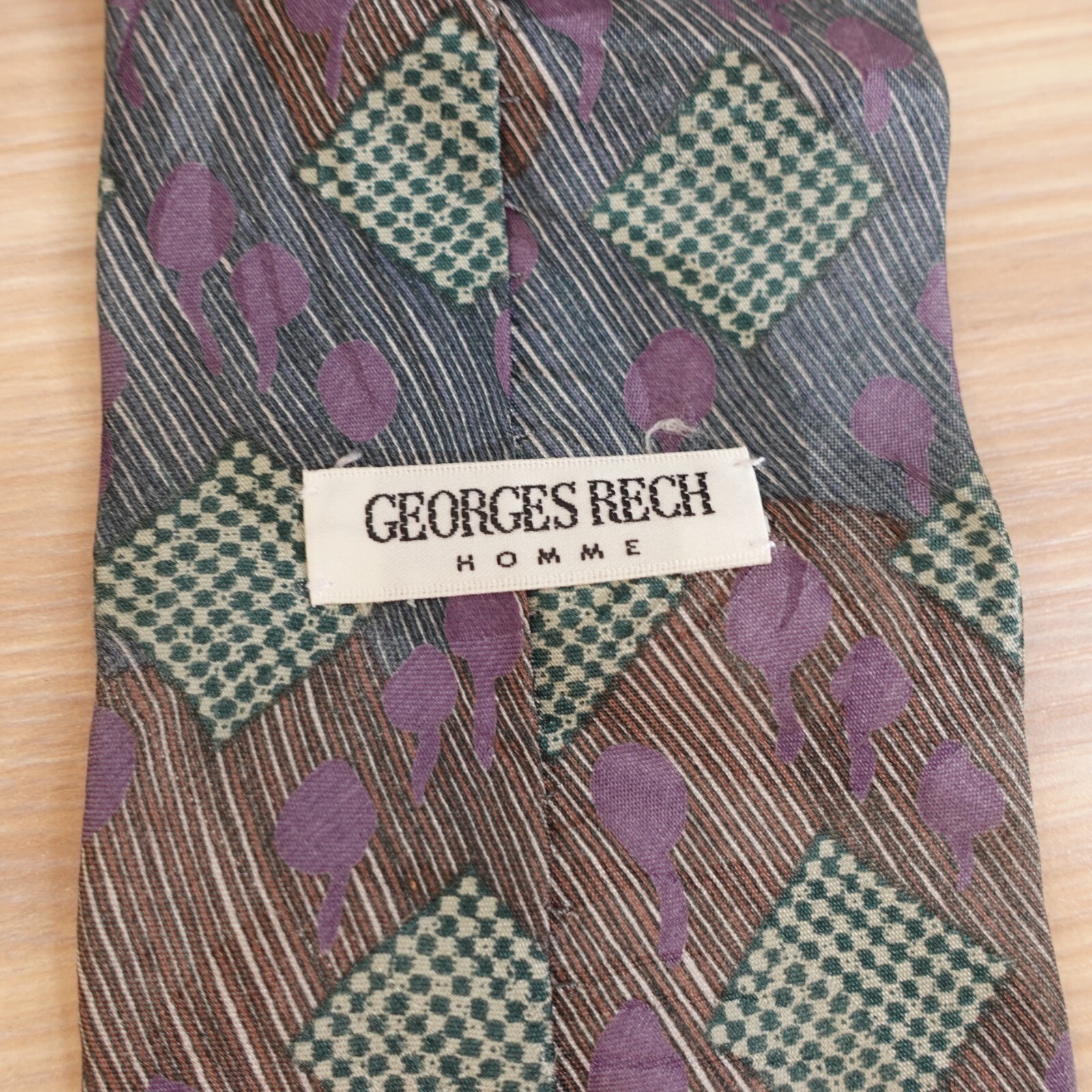 Men Patchwork Tie Blue Abstract Geometric Art Sil… - image 6