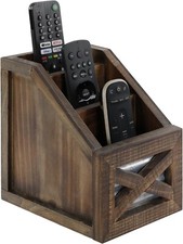 Autumn Alley Farmhouse Remote Holder Desk Organizer 3-Slot Compartment, Brown