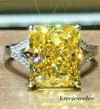 4CT Radiant Cut Real Citrine Split Shsnk Engagement Ring 14K White Gold Finish