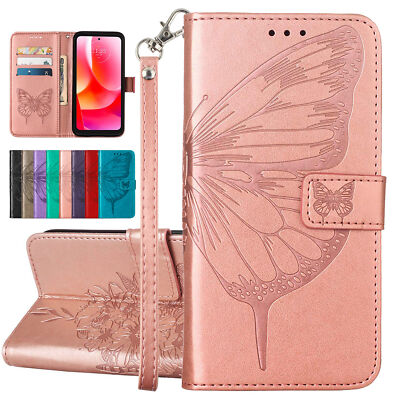Fr Samsung Galaxy A13 A14 A53 A54 Butterfly Embossed Folio Case with Wrist Strap