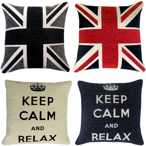 UNION JACK & Keep Calm Chenille Cushion Covers or Filled Cushions 18" / 45cm - 第 1/9 張圖片