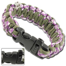 Skullz 550 Paracord Survival Bracelet Olive  Purple Camo, Emergency Whistle