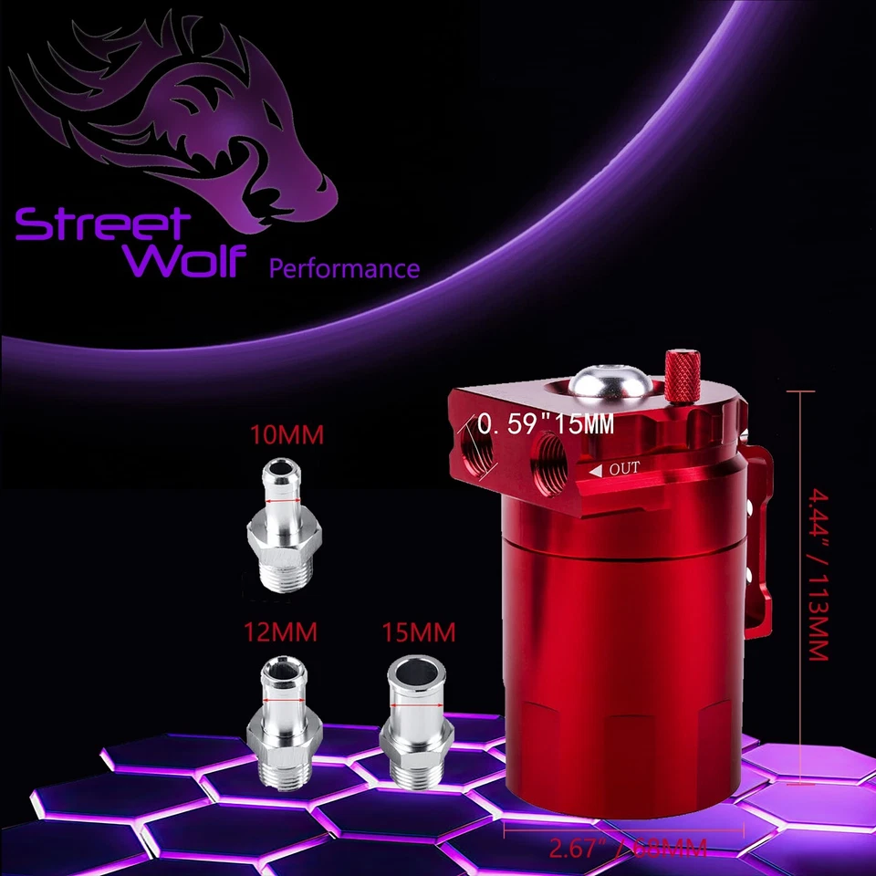 Oil Catch Can Reservoir Baffled Tank Breather Universal Red Fits Chevrolet - Image 3 of 4