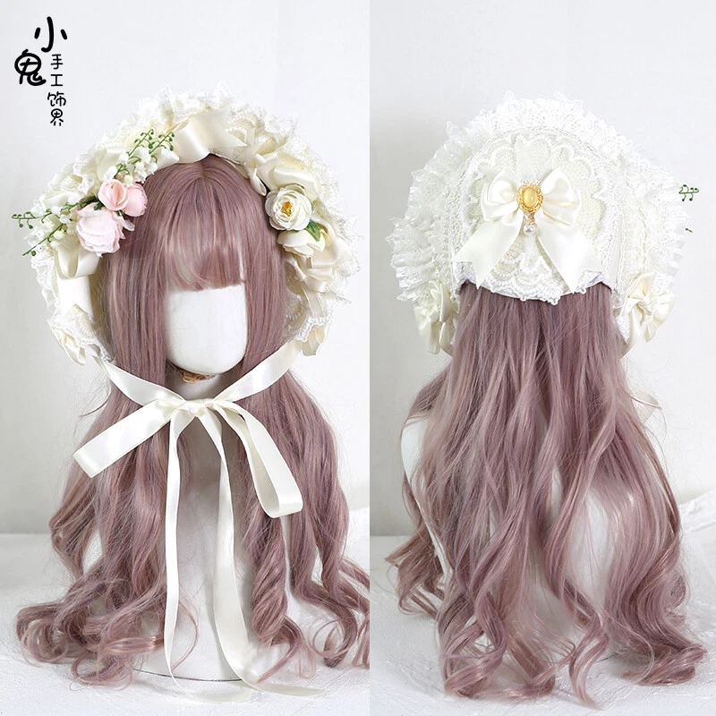 Handwork Lolita Girl Summer Sun Hat Cute Bowknot Flowers Lace Straw Hat #1