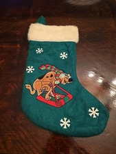 Scooby Doo on Sleigh Green 16" Christmas Stocking by Trevo - Pre-Owned