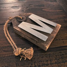 Rustic Wood  Metal Wall Hanging Decor Letter  M  Farmhouse Style Tag Sign