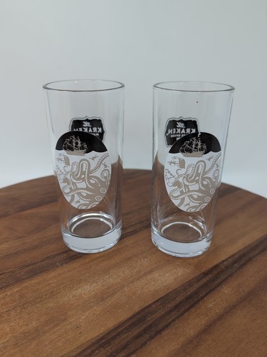 The Kraken Black Spiced Rum 6" High Ball Bar Glasses Set of 2 10oz Cup