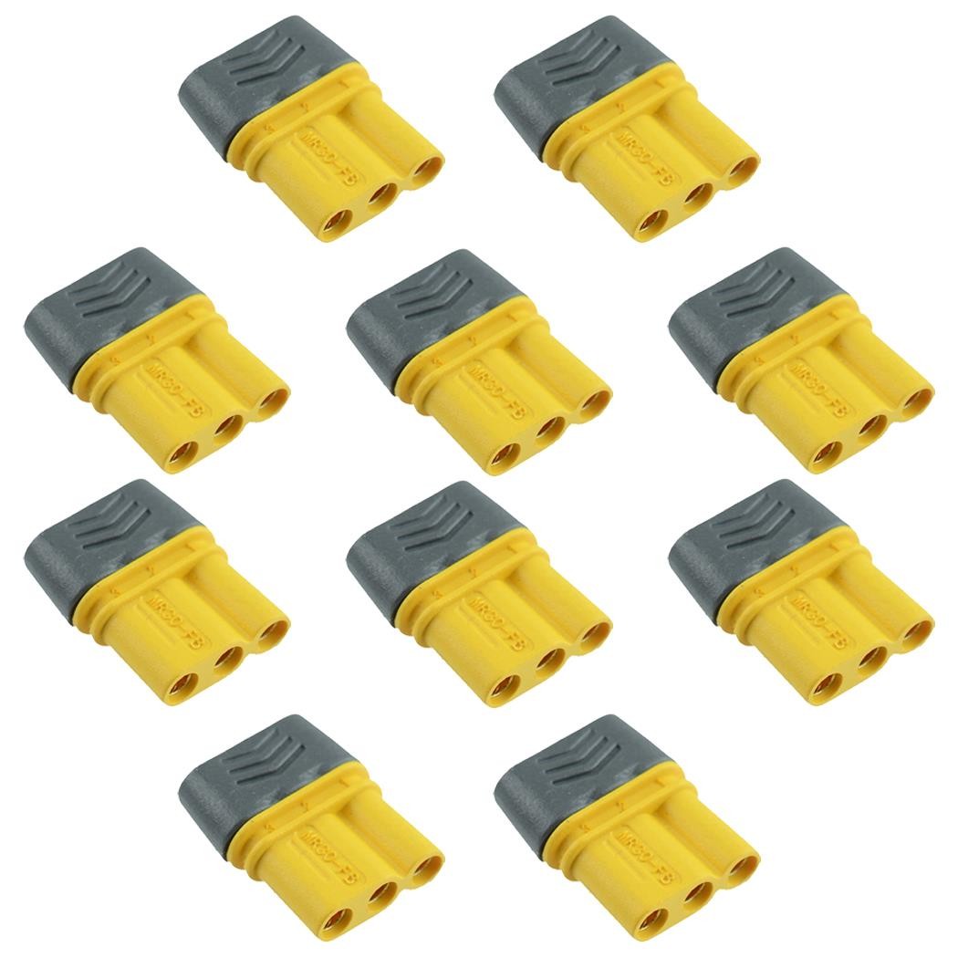 10 x Female MR30 3 Pin Gold Plated Connector with Cap 15A Amass