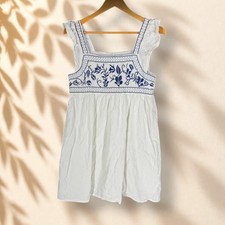 SheIn Dress Women S Small White Floral Embroidered Mini Short Sleeveless Cotton