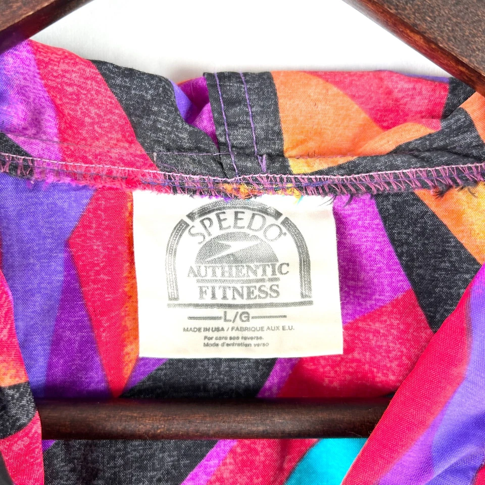Vintage Speedo Windbreaker Jacket Size L Purple Multicolour Geometric Hooded USA - image 3 of 4