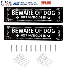 2 Pack Beware of Dog Sign Metal Aluminum Signs 12" x 3" Reflective Warning Signs