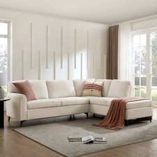 5 Seater Sofa Right Hand Corner Sofa Beige Boucle Comfy Elegant L Shape Sofa Bed