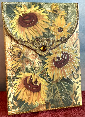 SUNFLOWERS Punch Studio 10 note cards & envelopes Magnetic Box Gold-Foil Accents