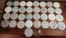 Lot of 34 Milk Glass Porcelain Inserts Zinc Boyd's Mason Canning Jar Lids