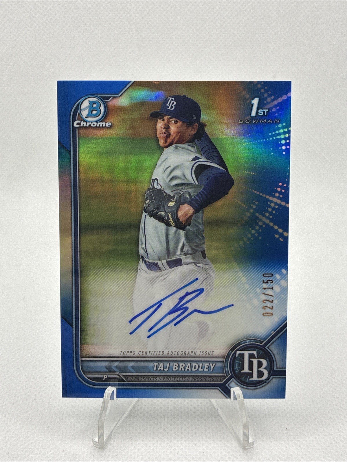 2022 Topps Bowman Chrome Taj Bradley 1st Prospect RC Auto Blue Refractor /150