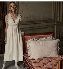 DÔEN White Cotton Lace Trim V-Neck Strappy Sleeveless Midi Sundress XS