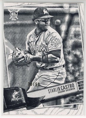 2019 Topps Big League #246 Starlin Castro Artist Rendition SN20/50 Miami Marlins