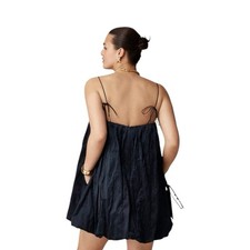 J Crew Collection Black Satin Mini Bubble Dress Spaghetti Strap Bows Women Sz 14