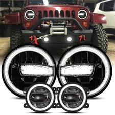 7 Led Headlight Halo Drl Fog Light For Jeep Wrangler Jk 2007-2016 2017 2018