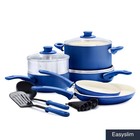 12 Piece Ceramic Nonstick Cookware Set, Blue Stainless Steel with Lids