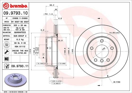 Disque de frein ventilé BREMBO 09.9793.11 contre les vibrations