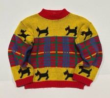 Vintage 80s Kids Scottie Dog Sweater Size 6 Retro Geometric Colorful  Flaw READ