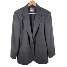 Vtg Sag Harbor 100 Wool Blazer Charcoal Gray Size 12 Dark Academia 90s Career