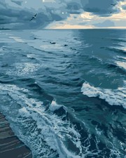 Waves Easy Paint by Numbers Kit for Adults Beginner DIY Canvas Wall Art Decor