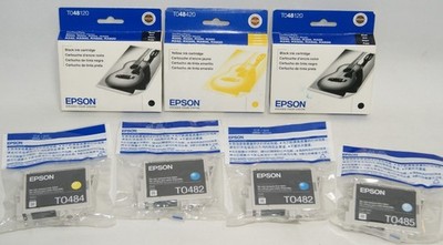 Lot of 7 Genuine Epson Ink Cartridges T0481 T0482 T0484 T0485 - Sealed (Read)