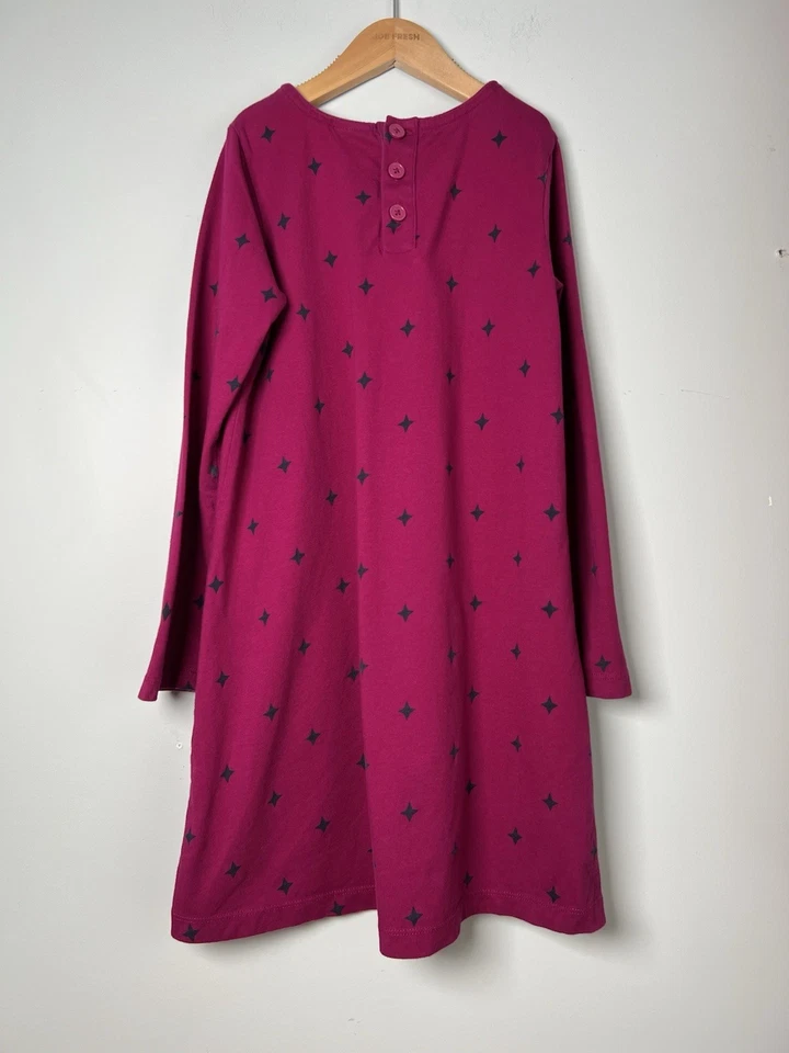 Hanna Andersson Dress Snowman Magenta Star Print Girls Size 8 - Image 2 of 4