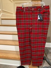 Tommy Hilfiger NWT Size 18 Red Tartan Plaid "TH" Flex Straight Leg Stretch Pants