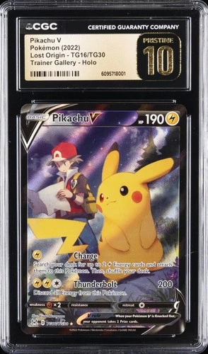 2022 POKEMON LOST ORIGIN TRAINER GALLERY HOLO #TG16 PIKACHU V CGC 10 PRISTINE